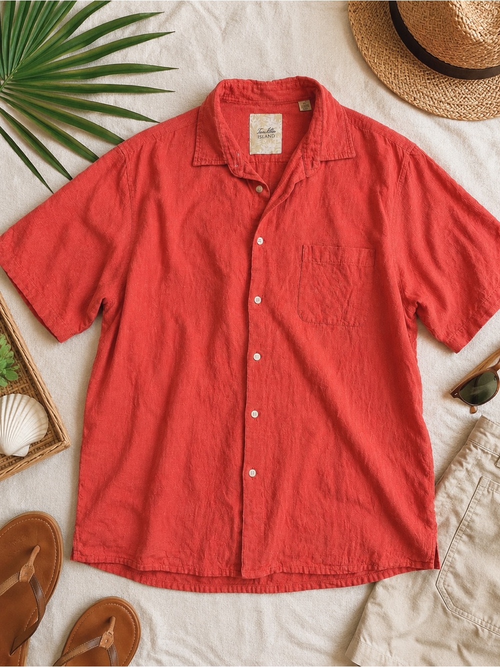 Silk/Linnen Tasso Elba Island coral button‎ up